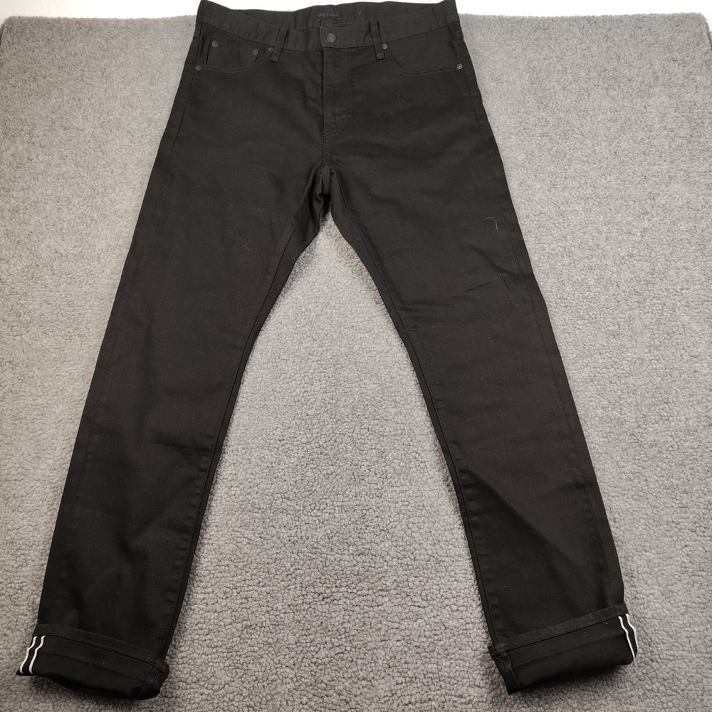 Uniqlo Jeans Japanese Selvedge Pants 34x34 Straight Slim Black Denim Stretch